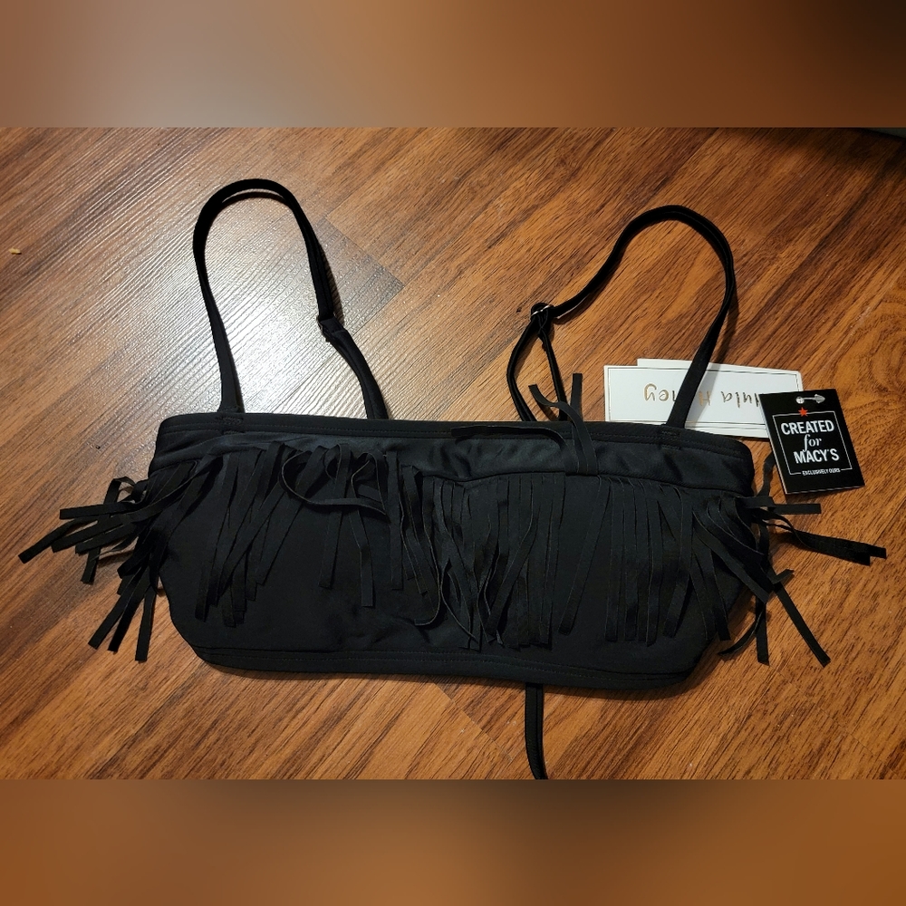 Hula Honey Black Fringe Bikini Top - Size Small